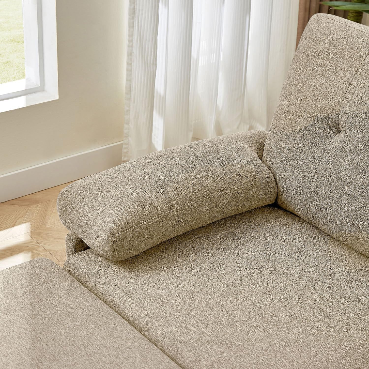86" Convertible Sectional Sofa Couch, Modern Linen Fabric L Shaped Couch with Reversible Chaise, Upholstered Deep Seat Cushion 3 Seater Sofa for Small Space Apartment (Beige)