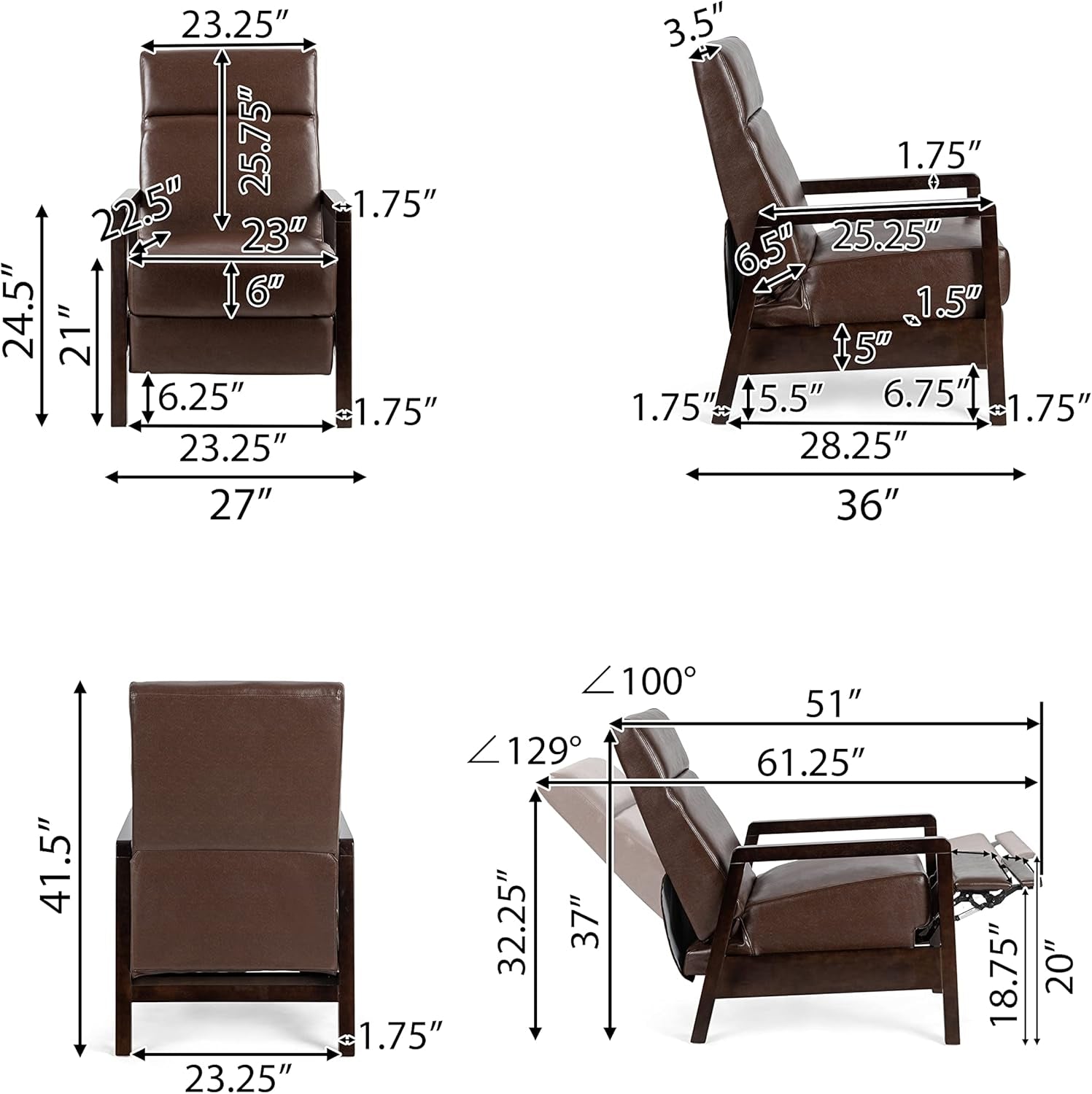 Fernhill Recliner, Dark Brown + Dark Espresso