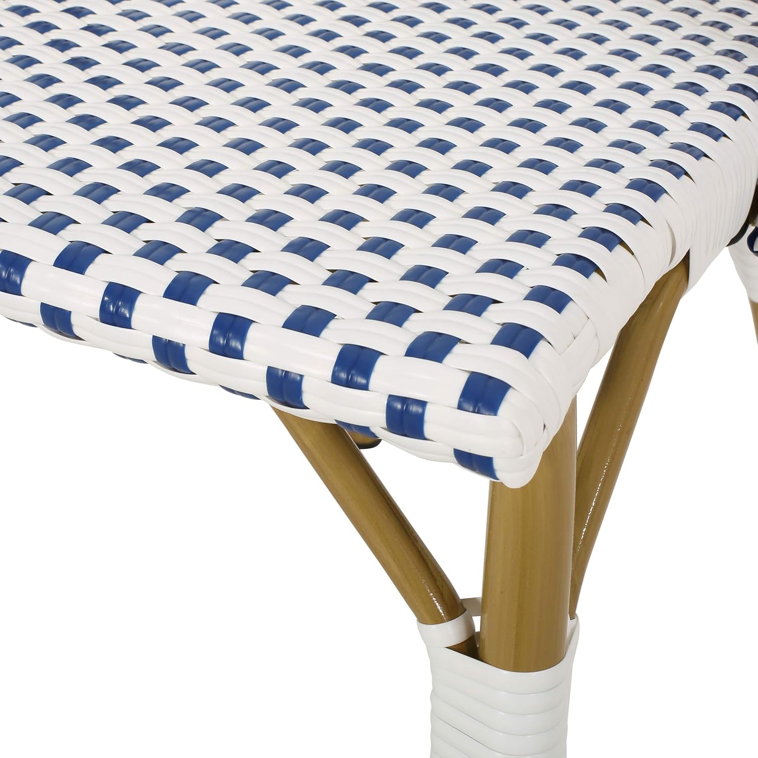 Philomena Outdoor French Bistro Chair (Set of 2), Blue + White + Bamboo Print Finish