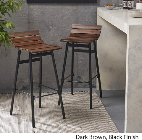 309094 Camron 35" Wooden Barstool (Set of 2), Dark Brown and Black Finish