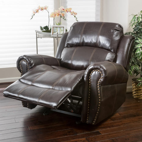 Gdfstudio  Gavin Faux Leather Gliding Recliner, Dark Brown