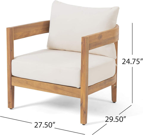 312395 Alfy Outdoor Club Chair with Cushions (Set of 2), Teak Finish, Beige