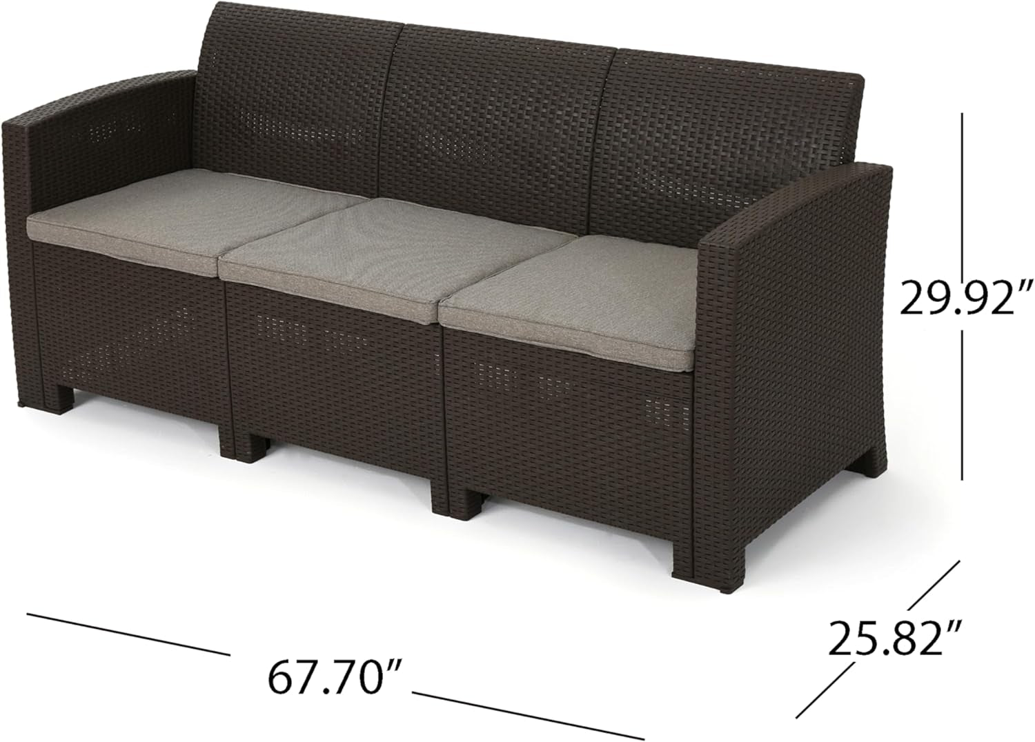 Mercier Outdoor 7-Seater Wicker Chat Set with Fire Pit and Tank Holder, 26.5 "W X 26 "D X 30 "H, Brown + Mixed Beige + Light Gray