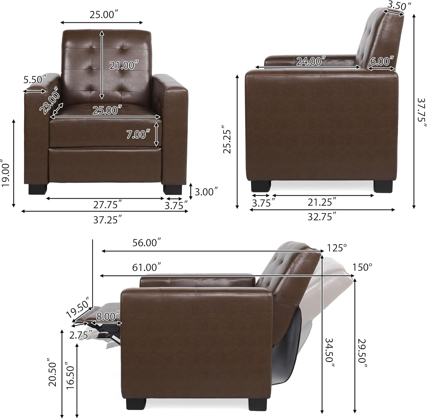 Craigue Recliner, Dark Brown