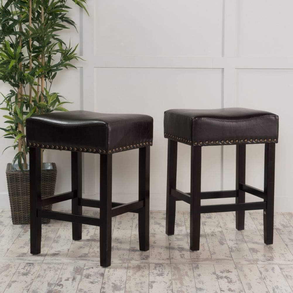 Lisette Backless Leather Counter Stools, 2-Pcs Set, Black