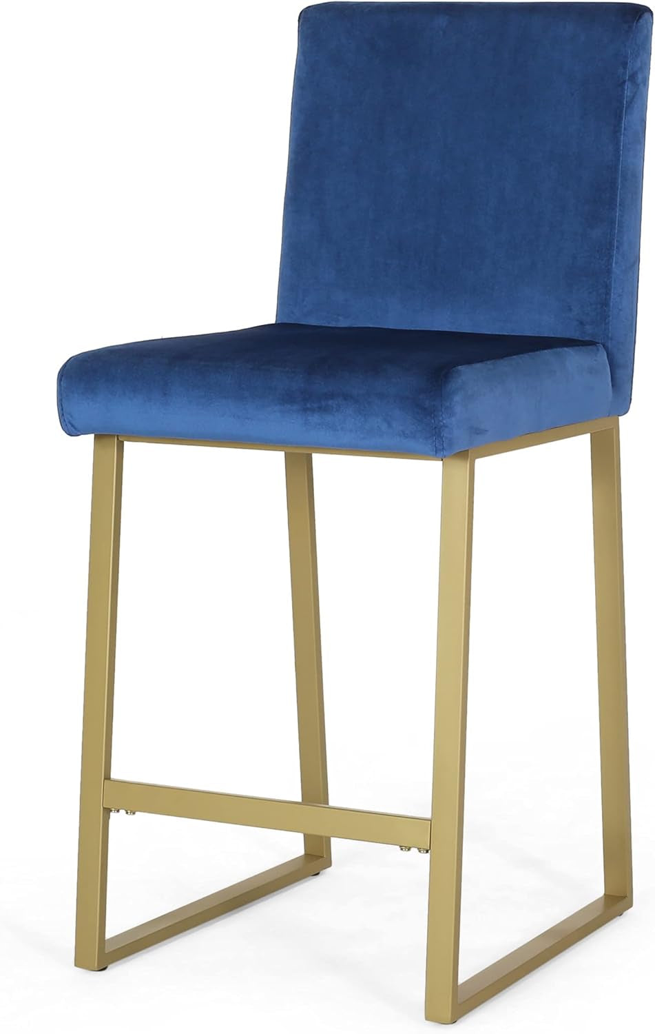 Christopher Knight Home Lexi Modern Velvet Barstools, Navy Blue and Brass (Set of 2)