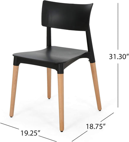 Isabel Modern Dining Chair with Beech Wood Legs (Set of 2), Black and Natural