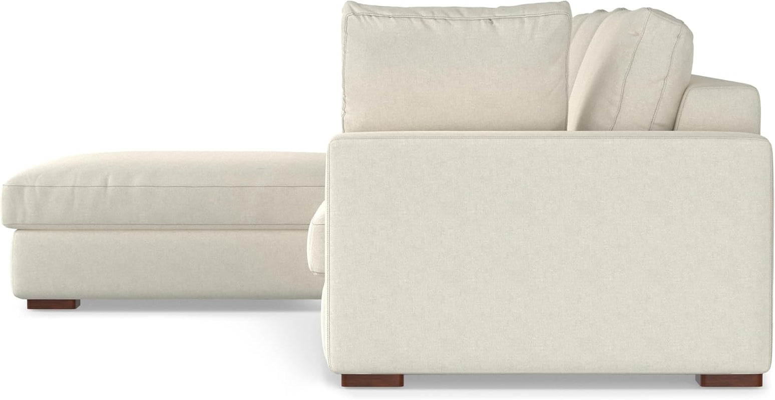 Charlie Left-Facing Sectional Sofa in 100% Recycled Polyester Tightly Woven Performance Fabric, Cream, 122-Inches Wide, Handcrafted Contemporary Style L-Shaped Couch with Chaise
