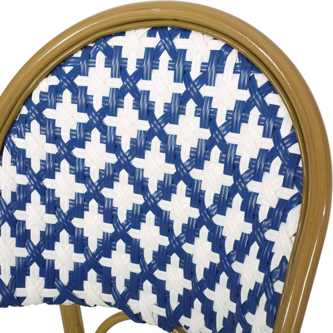 Anastasia Outdoor French Bistro Chair (Set of 2), Blue + White + Bamboo Print Finish