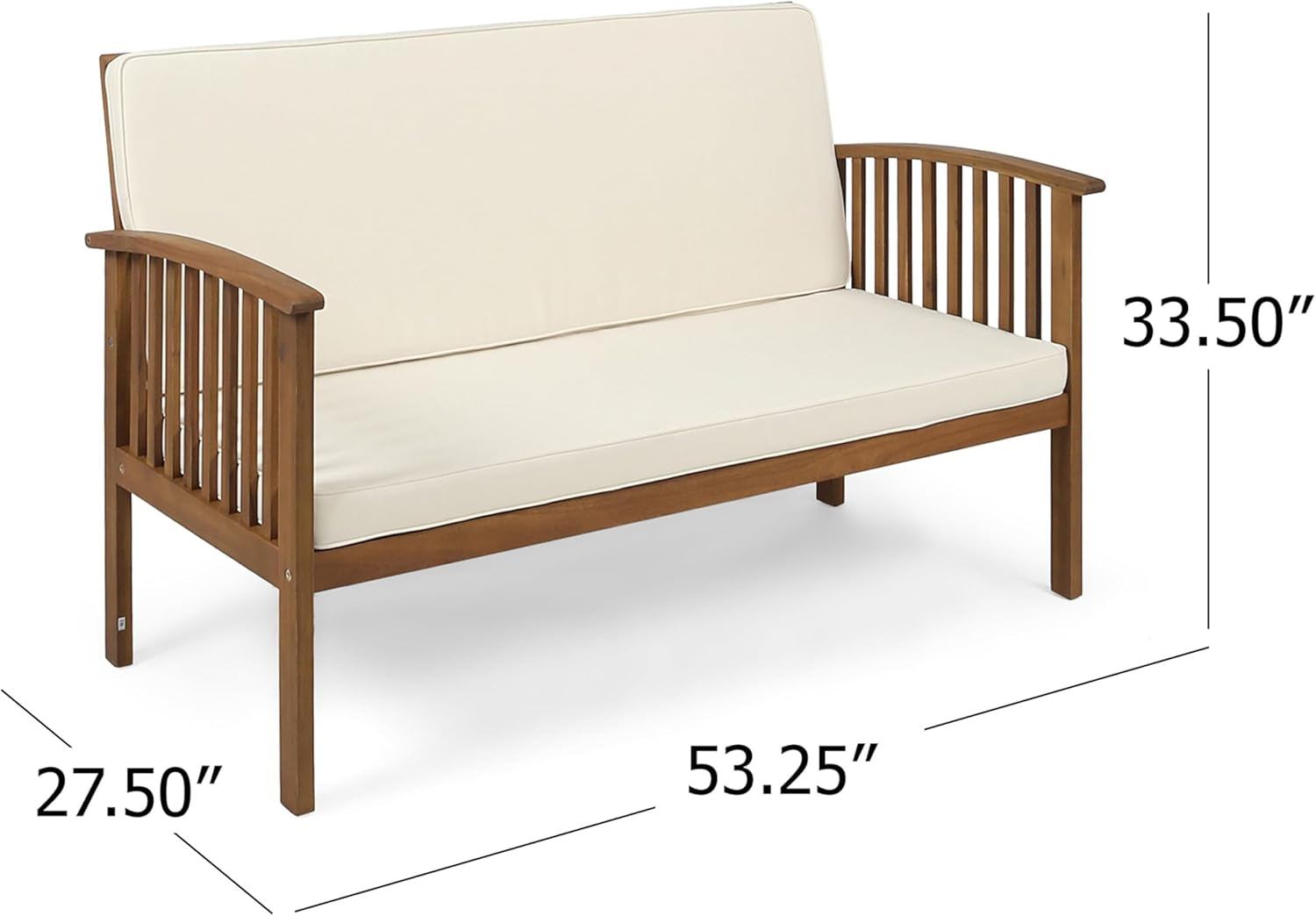 Carolina Outdoor 5-Piece Acacia Wood Sofa Conversation Set, 26.50 "W X 55.00 "D X 33.50 "H, Brown + Cream