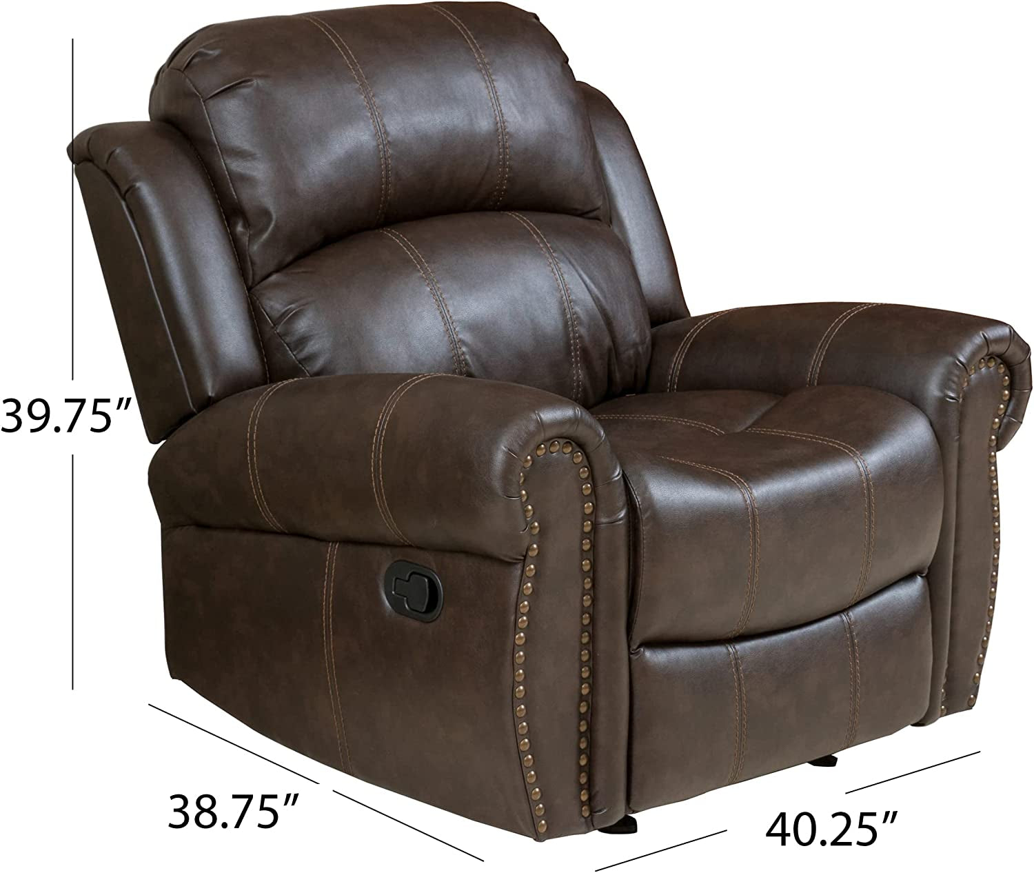 Gdfstudio  Gavin Faux Leather Gliding Recliner, Dark Brown