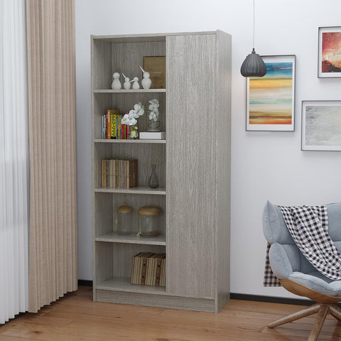 Amelia Mid-Century Faux Wood Bookcase, Grey Oak Finish