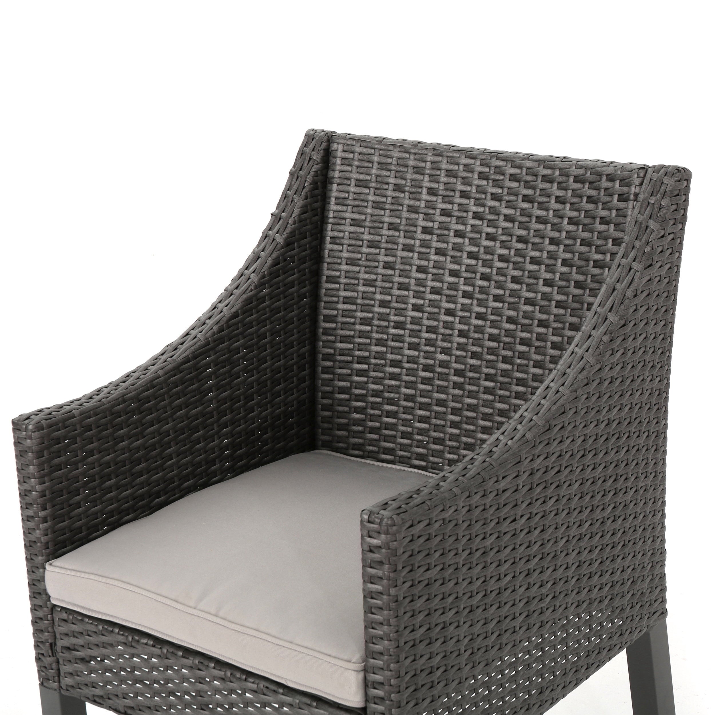 Naper Outdoor Acacia Wood and Wicker 3 Piece Bistro Set with Cushions, Gray and Light Gray