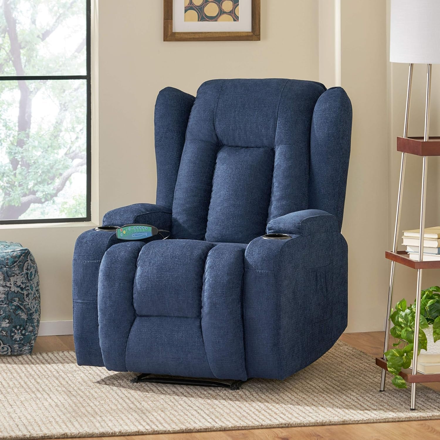 Lavonia Massage Recliner, Navy Blue + Black 40D X 32.25W X 43H In