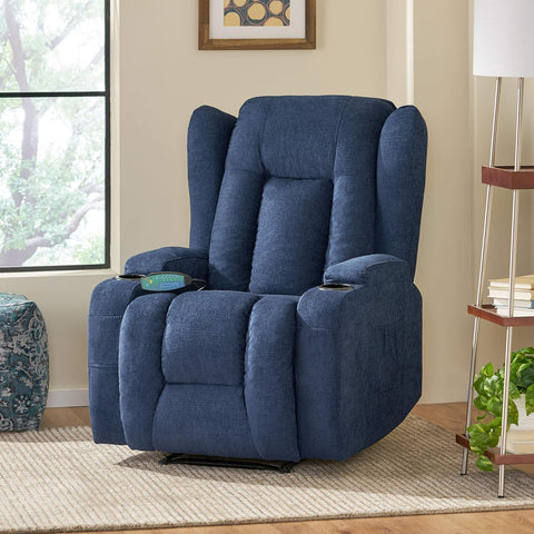 Lavonia Massage Recliner, Navy Blue + Black 40D X 32.25W X 43H In