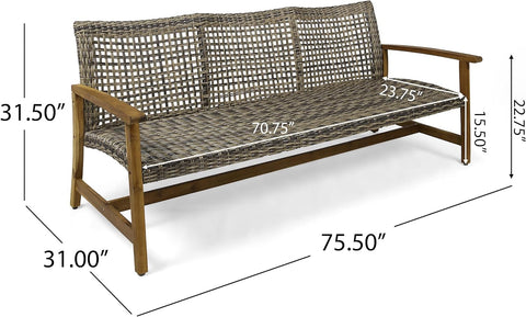 Marcia Outdoor Wood Sofa, Wicker, 75.50 X 31.00 X 31.50, Gray, Natural Stained Finish