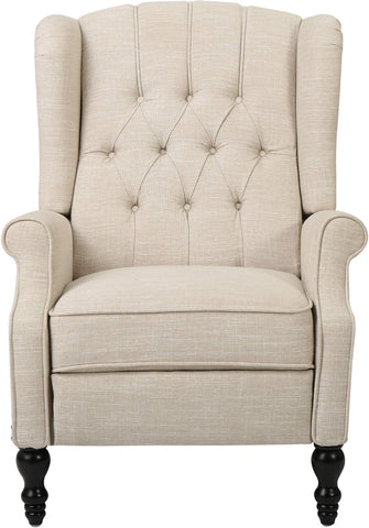 GDF Studio Elizabeth Tufted Fabric Recliner, Vintage Reclining Reading Armchair, Light Beige