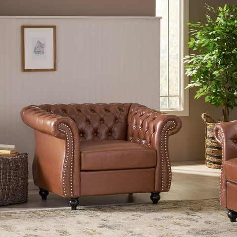 Lucine Traditional Chesterfield Club Chair, Cognac Brown, Dark Brown
