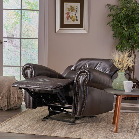 Gavin Bonded Leather Gliding Recliner, Brown, 38.75D X 40.25W X 39.75H In