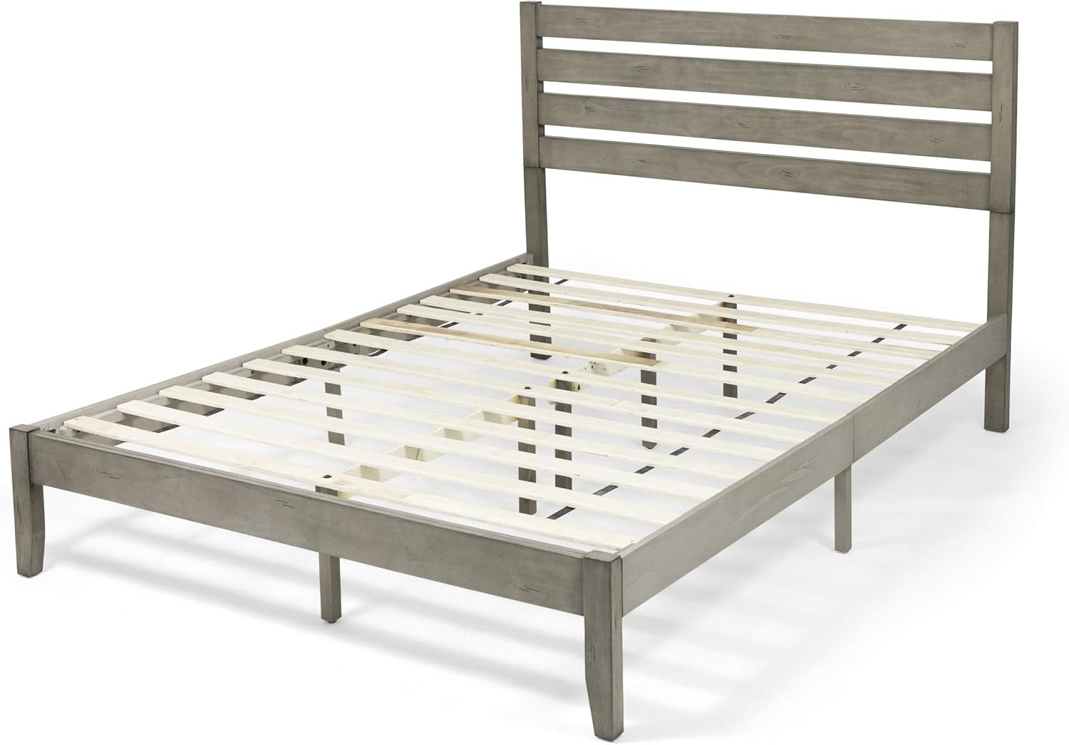 Queen Size Bed with Headboard, Natural and Gray Finish