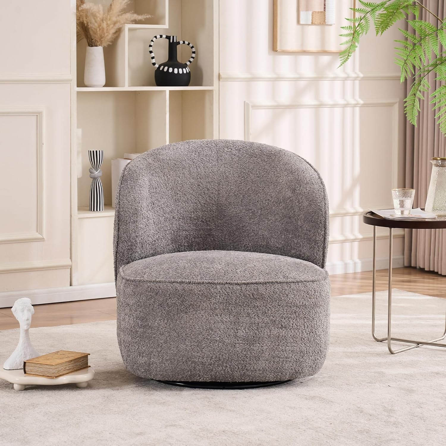 Kidol&Shellder Swivel Accent Chair Living Room Chairs Comfy Reading Chair for Bedroom Accent Chairs for Living Room Single Sofa Chair Modern Barrel Chairs Upholstered Side Boucle Chair(Gray,1)