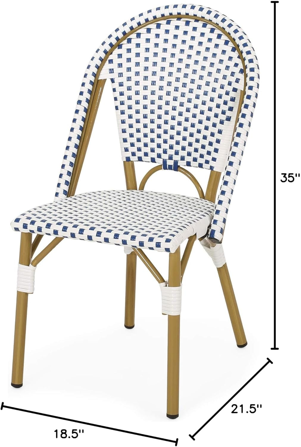 Philomena Outdoor French Bistro Chair (Set of 2), Blue + White + Bamboo Print Finish