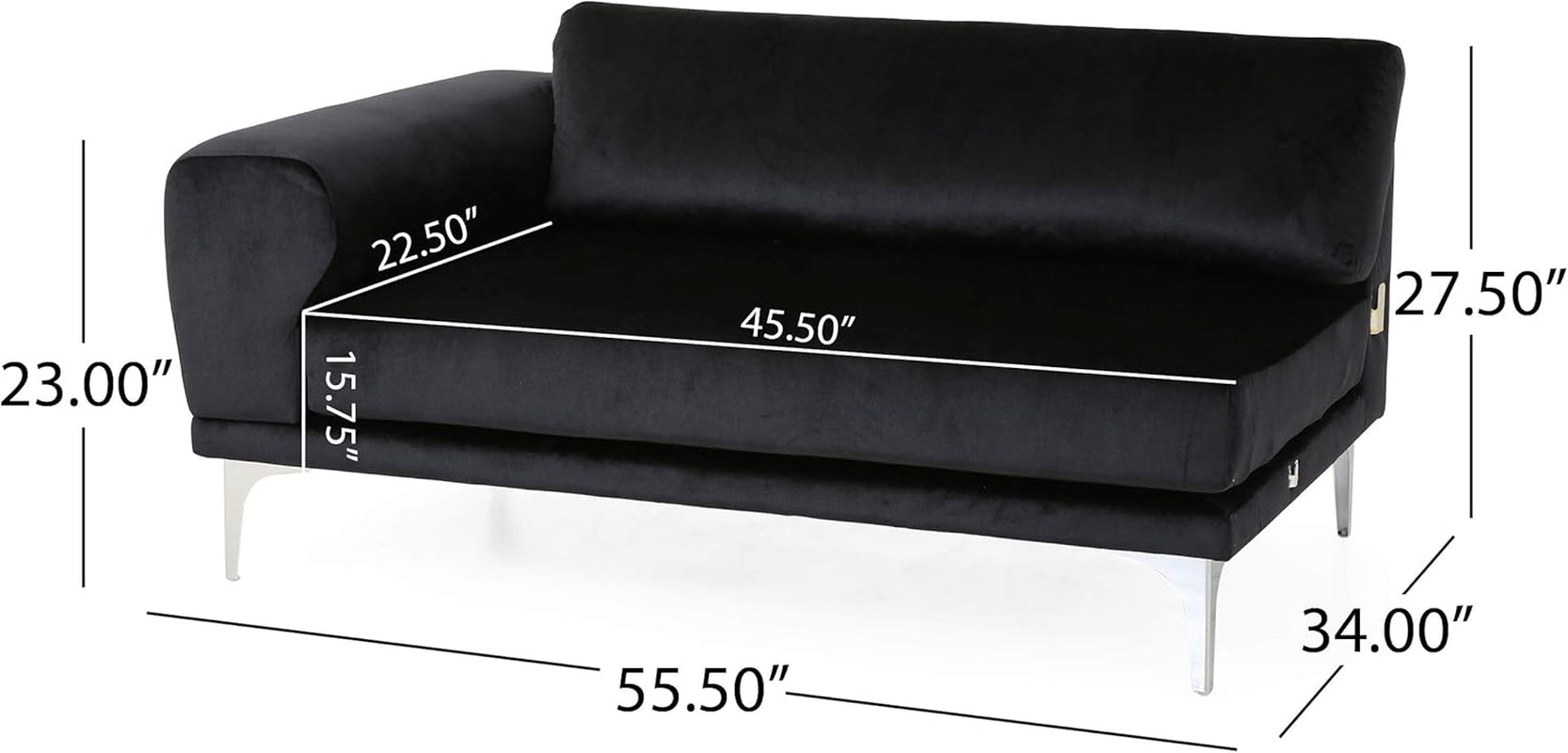 Victoria Modern Glam 4 Seater Velvet Sofa, Black, Silver