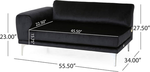 Victoria Modern Glam 4 Seater Velvet Sofa, Black, Silver