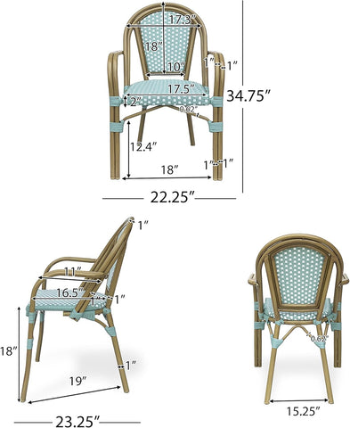 Brianna Bistro Chairs, Light Teal + White + Wood Print