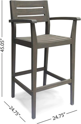 Lera Outdoor Rustic Acacia Wood Barstool (Set of 2), Gray Finish