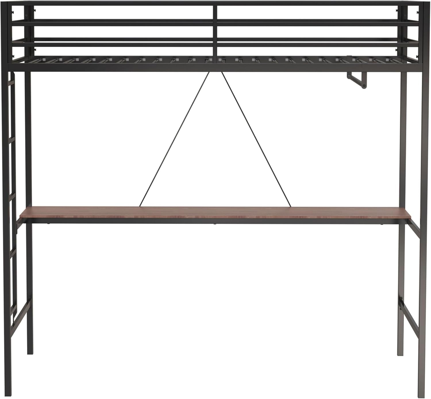 Adam Twin Loft Bunk with Cinnamon Wood Desk and Closet Rod, Black