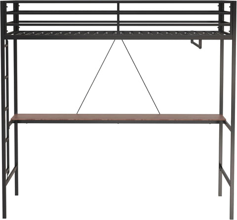 Adam Twin Loft Bunk with Cinnamon Wood Desk and Closet Rod, Black