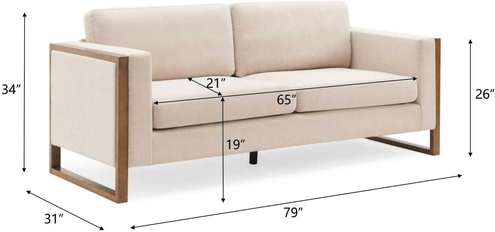 Bricez 79" Sofa Couch, Cozy Upholstered 3-Seater Sofa, Oversized Loveseat, Comfy Fabric Couches for Living Room and Office, Modern Couch and Sofa, Wooden Frame, Taupe Beige