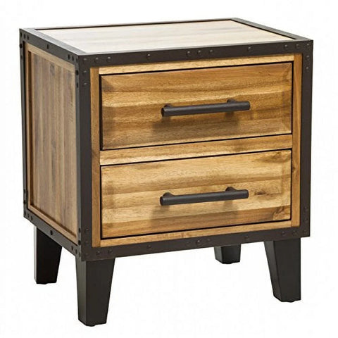 Glendora Natural Stain Solid Wood Two Drawer Nightstand, Brown