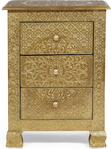 Upson Handcrafted Boho 3 Drawer Nightstand, Gold