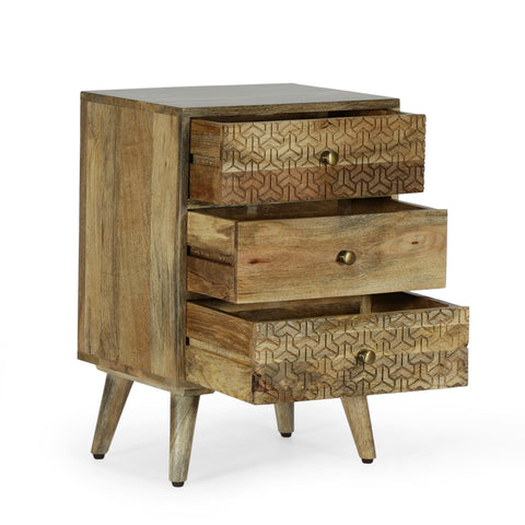 Lytle Boho Mango Wood 3-Drawer Nightstand By