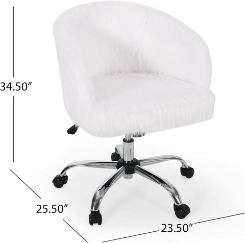 Jacob Modern Glam Swivel Office Chair, White and Silver