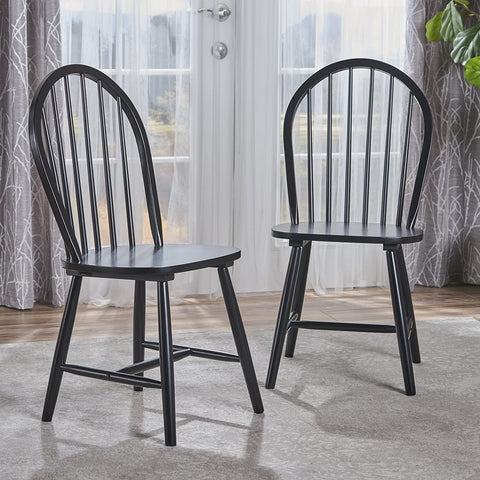 Declan Farmhouse Cottage High Back Spindled Rubberwood Dining Chairs, 2-Pcs Set, Black