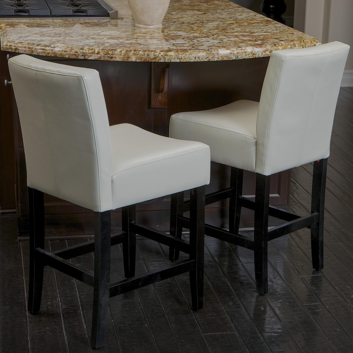 Gdfstudio  Lopez Bonded Leather Counter Stools, 2-Pcs Set, Ivory