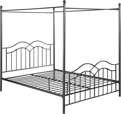 Simona Traditional Iron Canopy Queen Bed Frame, Charcoal Gray