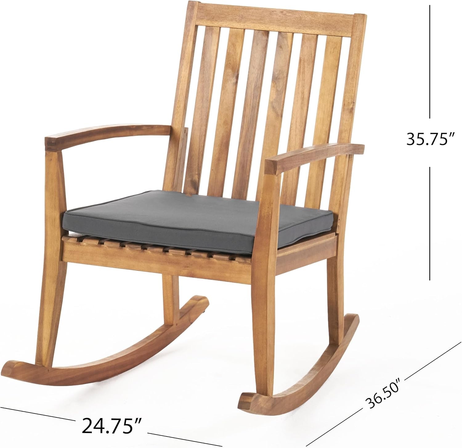 Montrose Outdoor Acacia Wood Rocking Chair Chat Set with Accent Table and Water-Resistant Cushions, 24.75 "W X 36.5 "D X 35.75 "H, Teak + Dark Gray