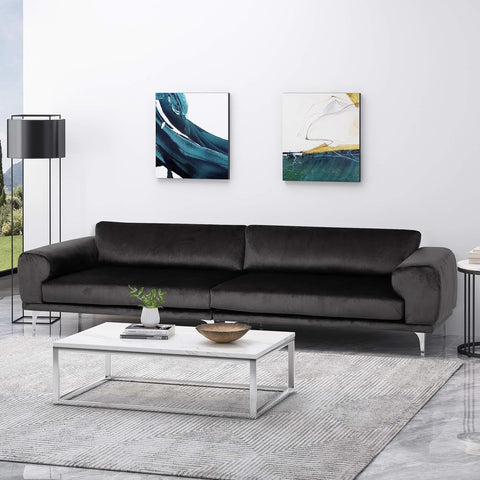 Victoria Modern Glam 4 Seater Velvet Sofa, Black, Silver