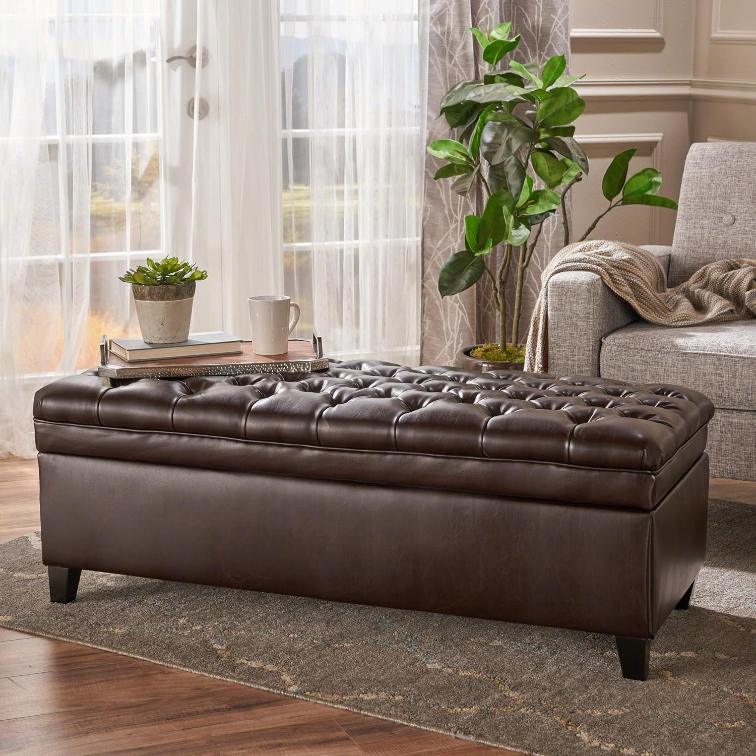 Juliana PU Storage Ottoman, Brown