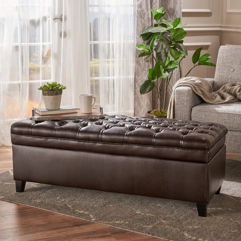 Juliana PU Storage Ottoman, Brown