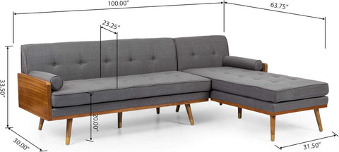 Harriet Sectional, Gray, Dark Walnut