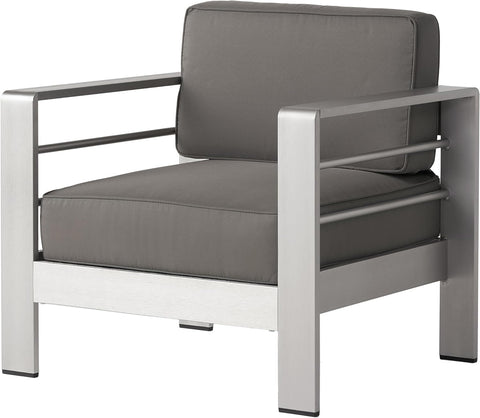 Cape Coral Outdoor Sofa and Chat Set with Lounges and Firepit, Khaki / Light Grey / Silver / Grey