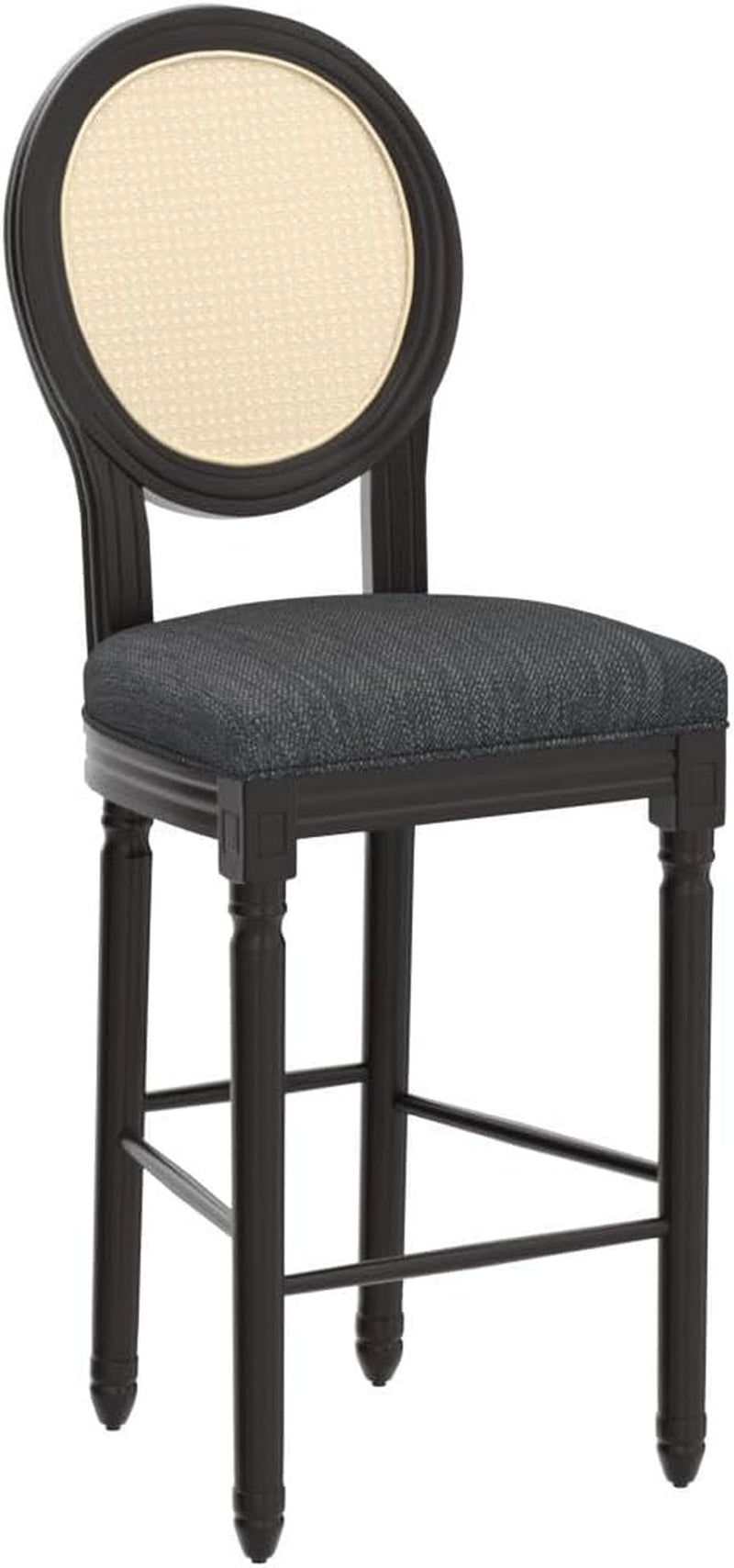 Cheney French Country Wooden Barstools with Upholstered Seating (Set of 2), Charcoal and Dark Brown