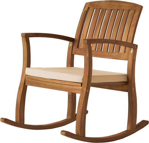 Selma Acacia Rocking Chairs with Cushions, 2-Pcs Set, Teak Finish