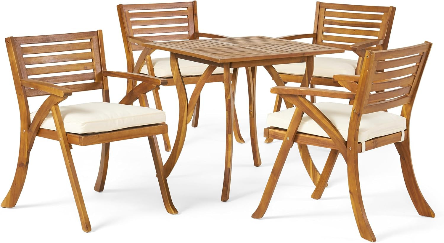 Hermosa Acacia Wood Dining Set, 5-Pcs Set, Teak Finish