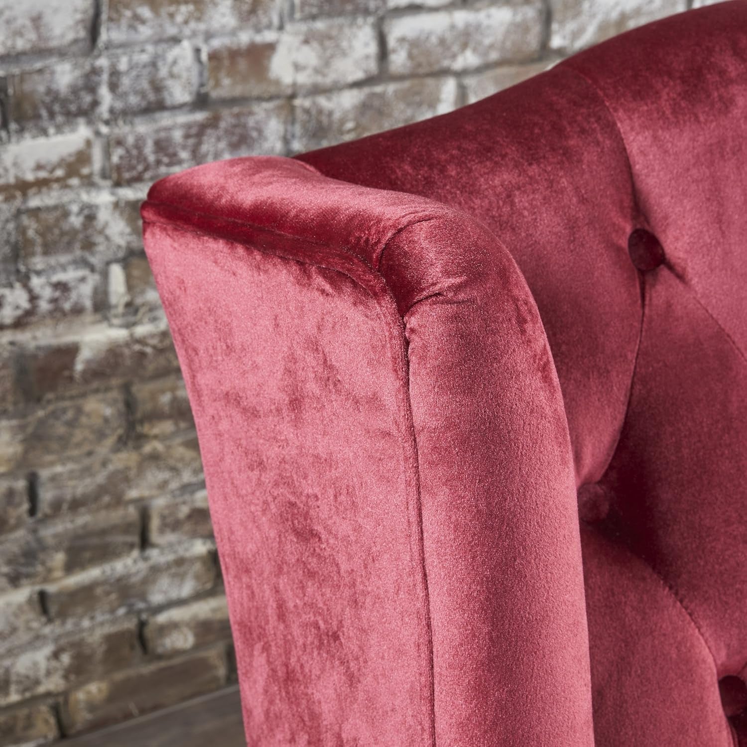 Christopher Knight Home  Leona Modern Glam Tufted Velvet Wingback Loveseat, Wine and Dark Brown, 34.00 ''D X 50.25‘’W X 38.50'' H